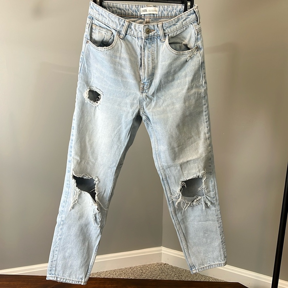 Light Blue Zara Ripped Jeans